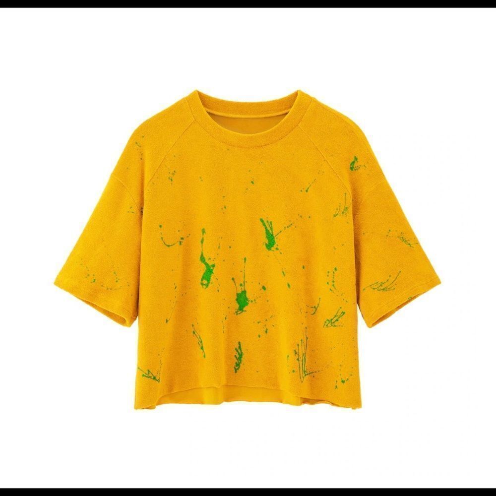 WOODROSE Deli vintage mustard oversized tee with raw edges & raglan sleeves SZ S